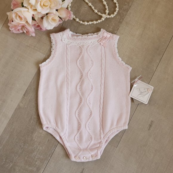 Reserve- New Pink Cotton Sweater Romper Size3/6 Months Boutique NWT ADORABLE